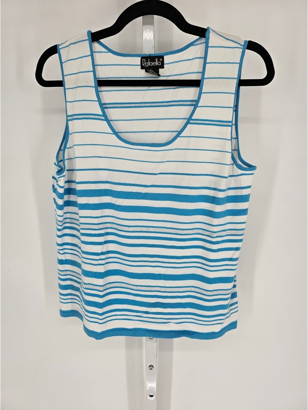 Rafaella Blue & White Striped Rayon Blend Scoop-Neck Tank Top Size XL